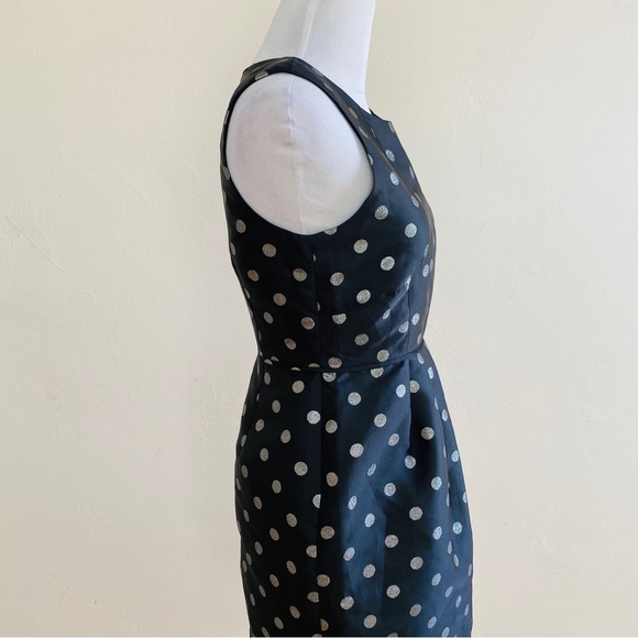 J.Crew Dress Black Silver Metallic Jacquard Polka Dot Sleeveless Sz 0 Petite NWT - Picture 6 of 13